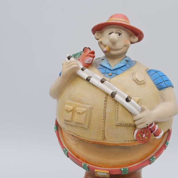 piggy bank~ Vintage unique big belly fisherman 10 in tall - Picture 2 of 13